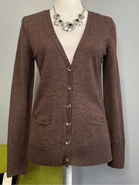 Halogen Brown 100% Merino Wool Cardigan Sweater